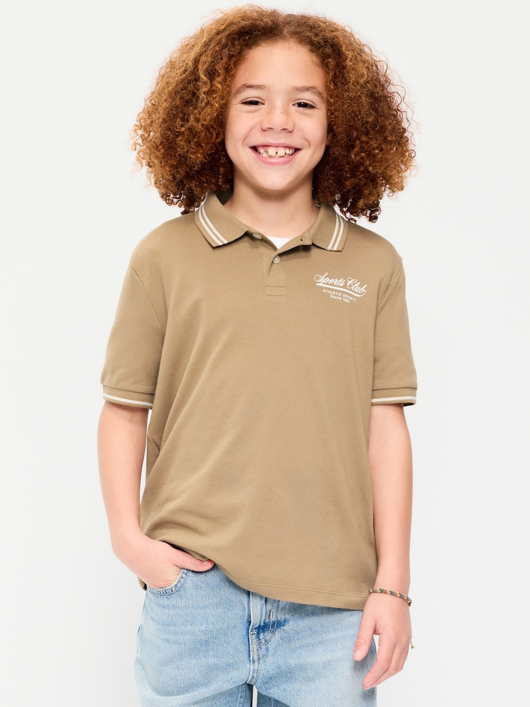 Short-Sleeve Pique Graphic Polo Shirt for Boys