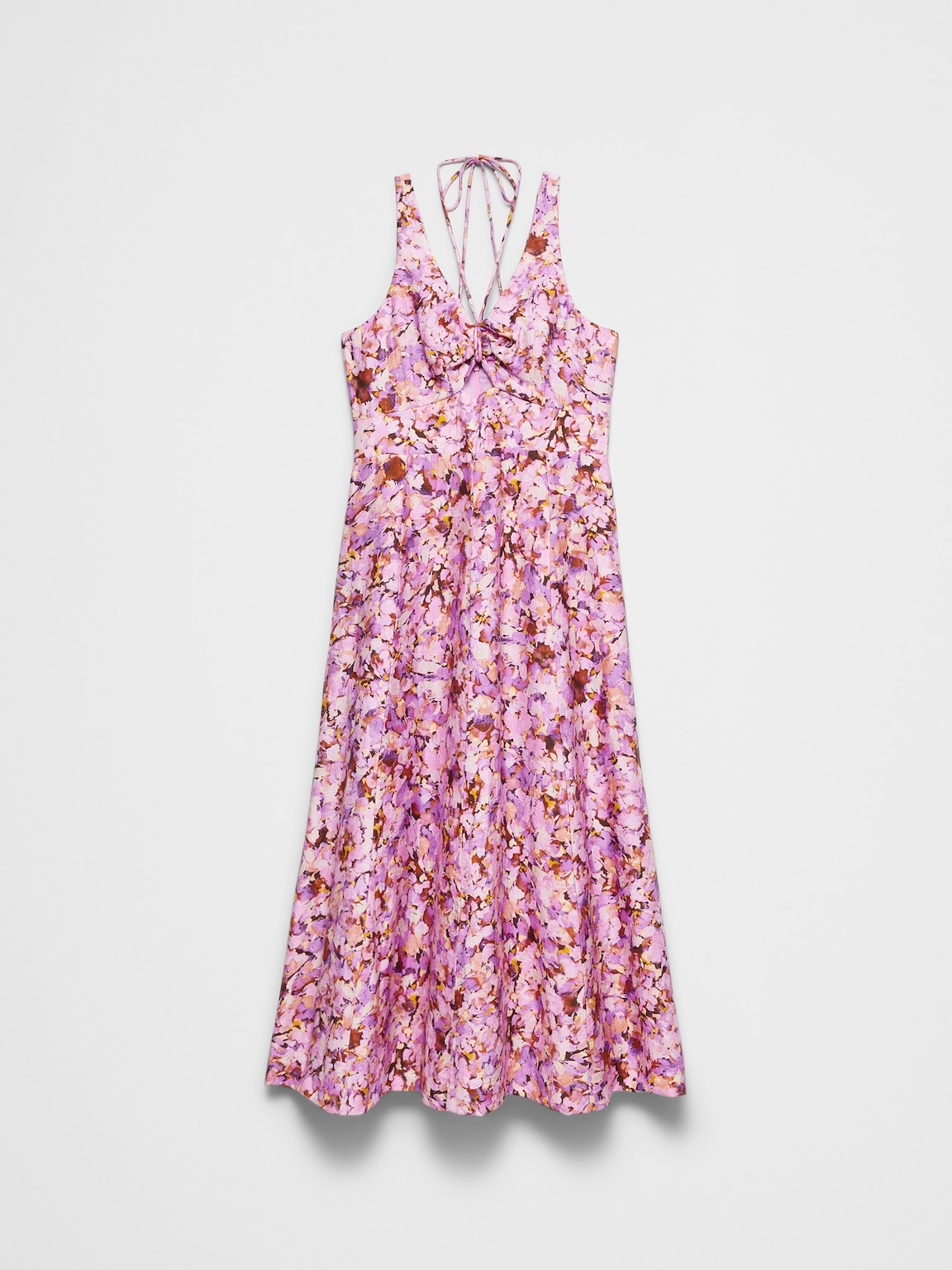 Linen-Blend Cutout Tie-Front Midi Dress