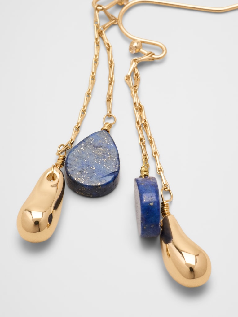 Layered Lapis Bean Delicate Drop Earrings