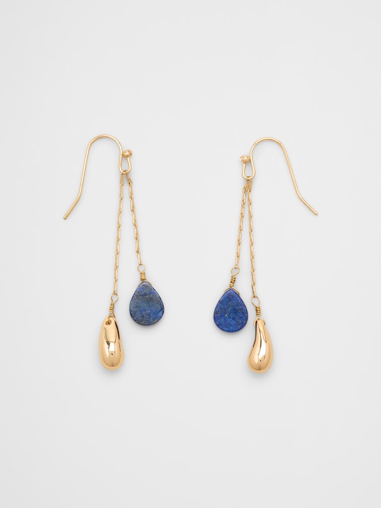 Layered Lapis Bean Delicate Drop Earrings