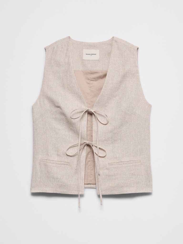 Linen-Blend Tie-Front Vest
