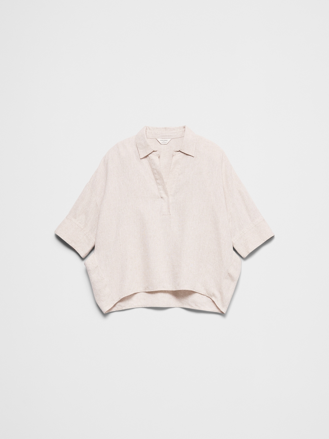 Linen-Blend Drapey Popover Shirt