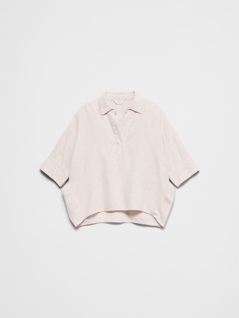 Linen-Blend Drapey Popover Shirt