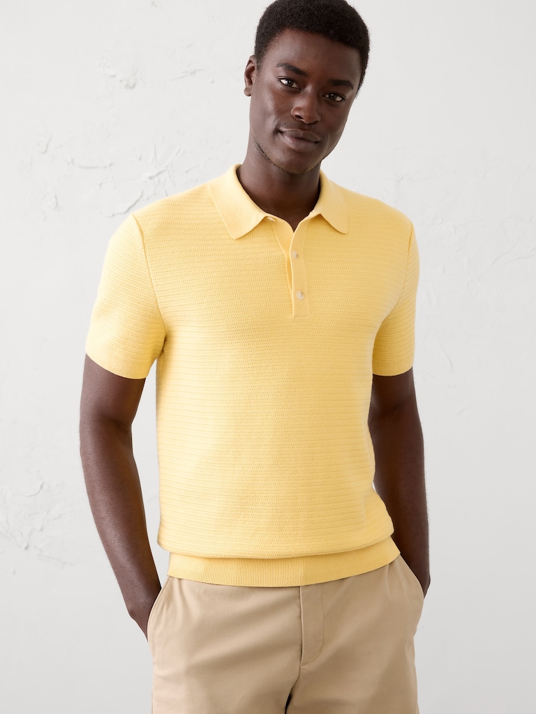 Refined Textured Polo Sweater