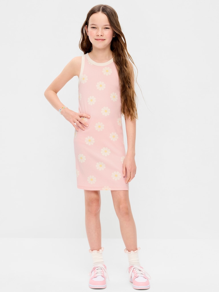 Printed Ribbed Tank Dress for Girls