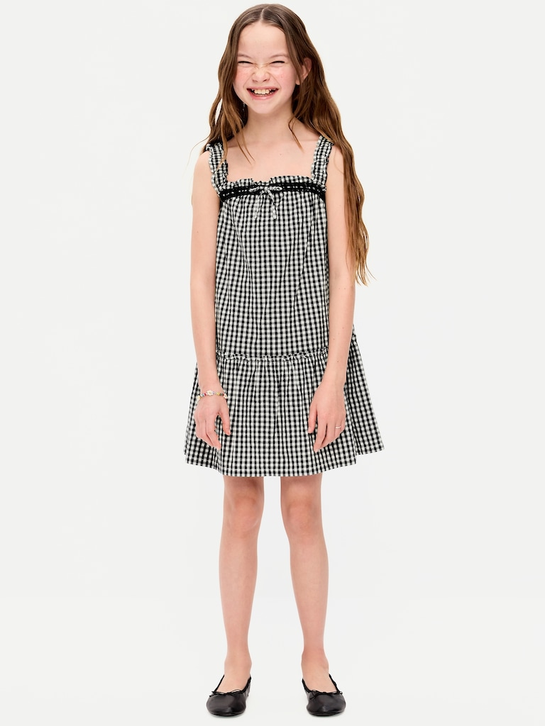 Printed Sleeveless Ruffled Swing Dress for Girls