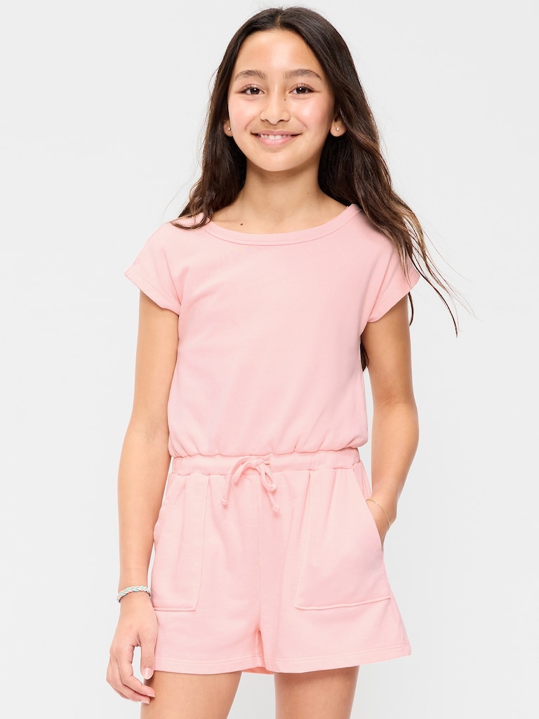 Short-Sleeve French Terry Utility Romper for Girls
