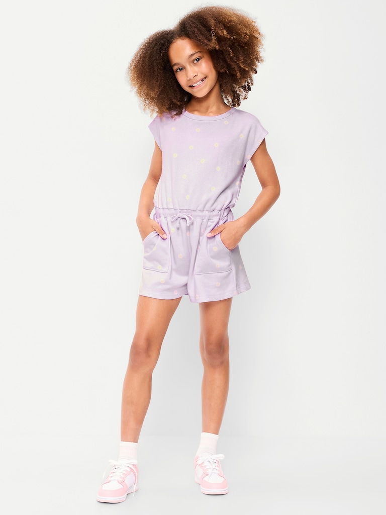 Short-Sleeve French Terry Utility Romper for Girls