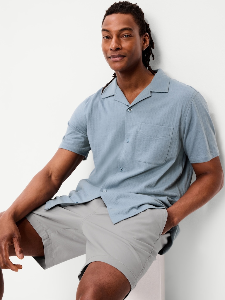 Short-Sleeve Textured Camp Shirt