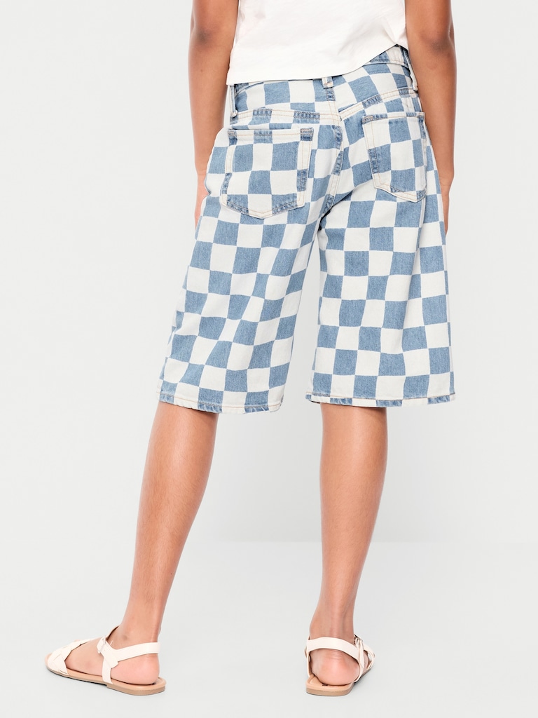 Printed Baggy Crossover Jean Shorts for Girls