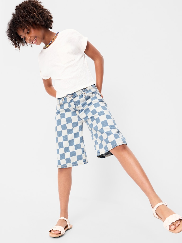 Printed Baggy Crossover Jean Shorts for Girls