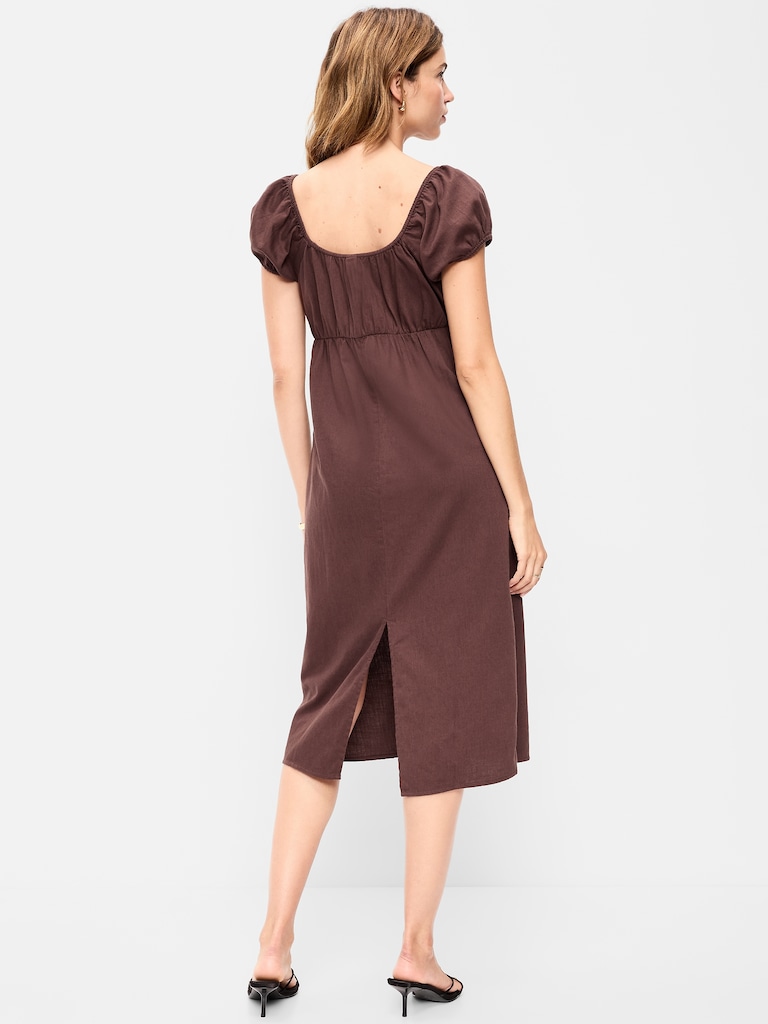 Short-Sleeve Scoop-Neck Midi Dress