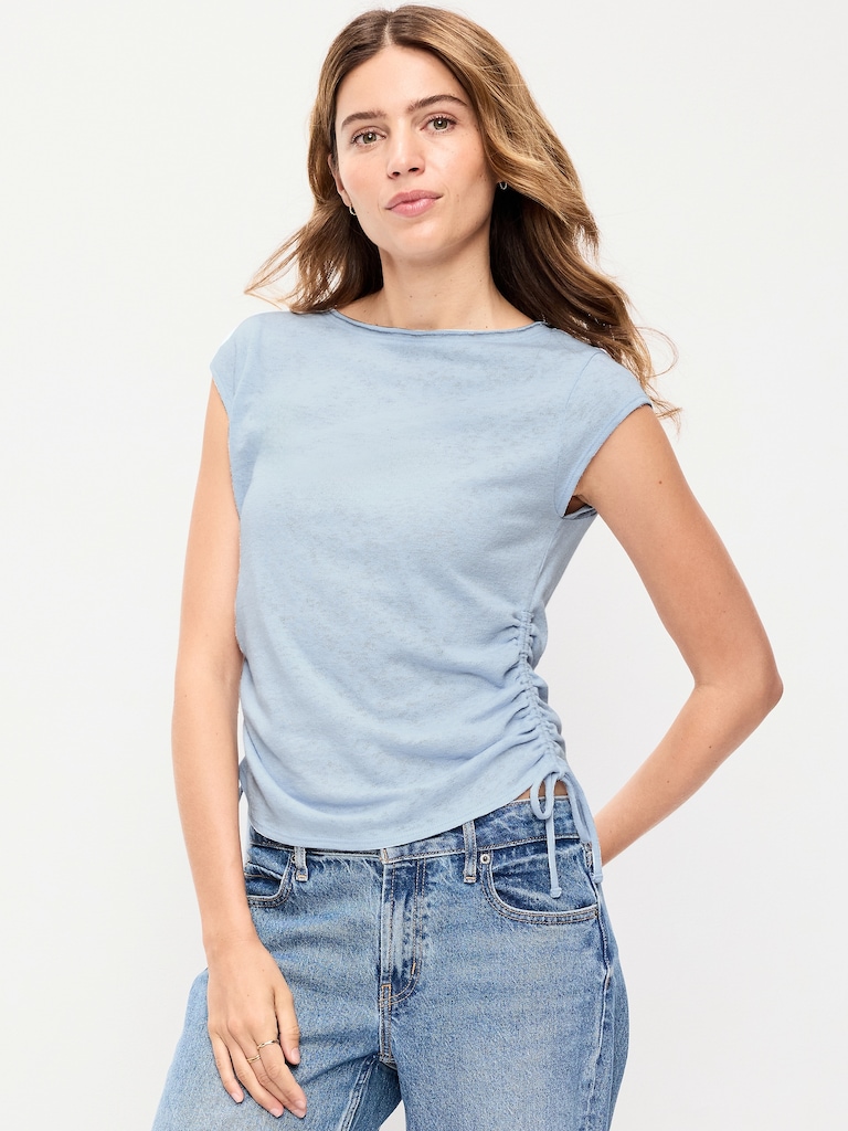 Cap-Sleeve Shirred Side Top