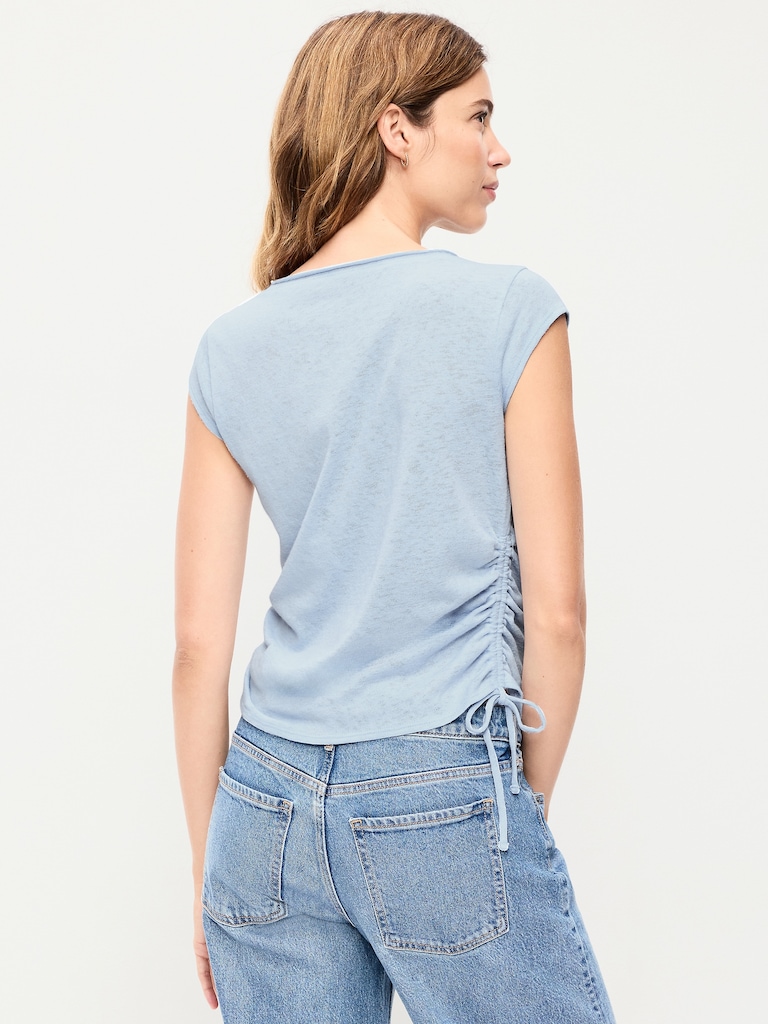 Cap-Sleeve Shirred Side Top