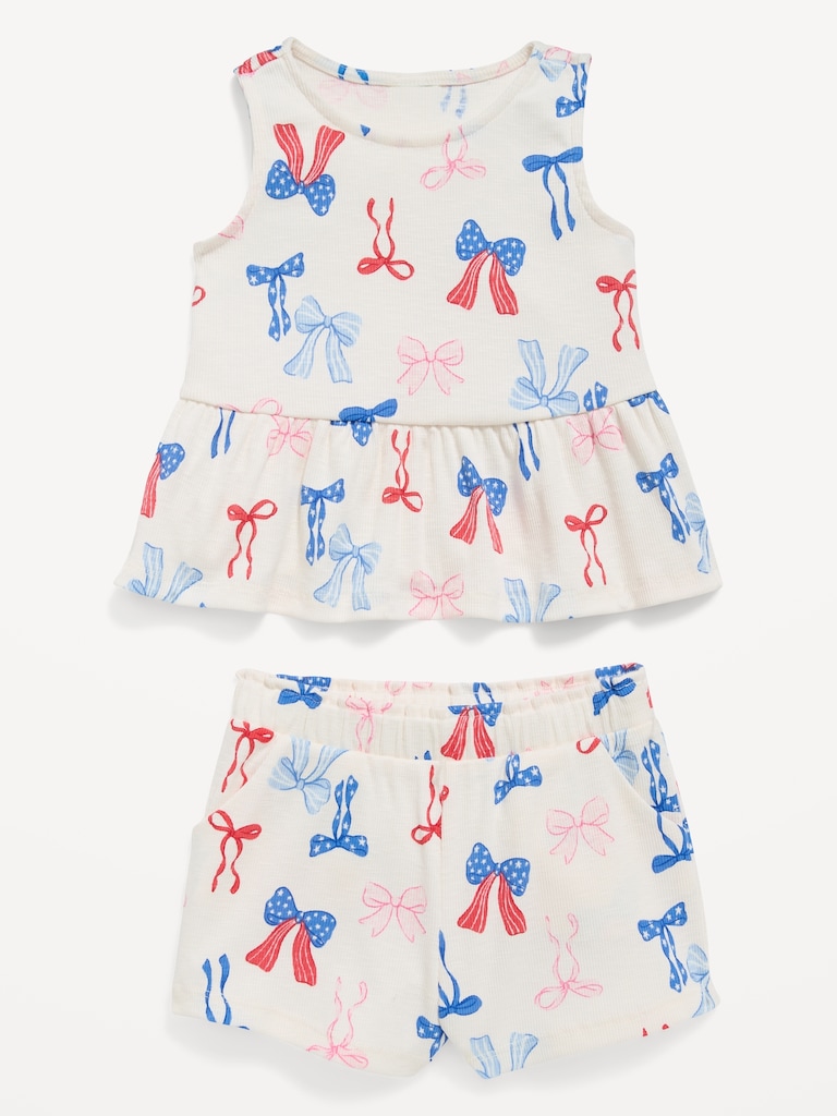 Printed Sleeveless Peplum Top and Shorts Set for Toddler Girls