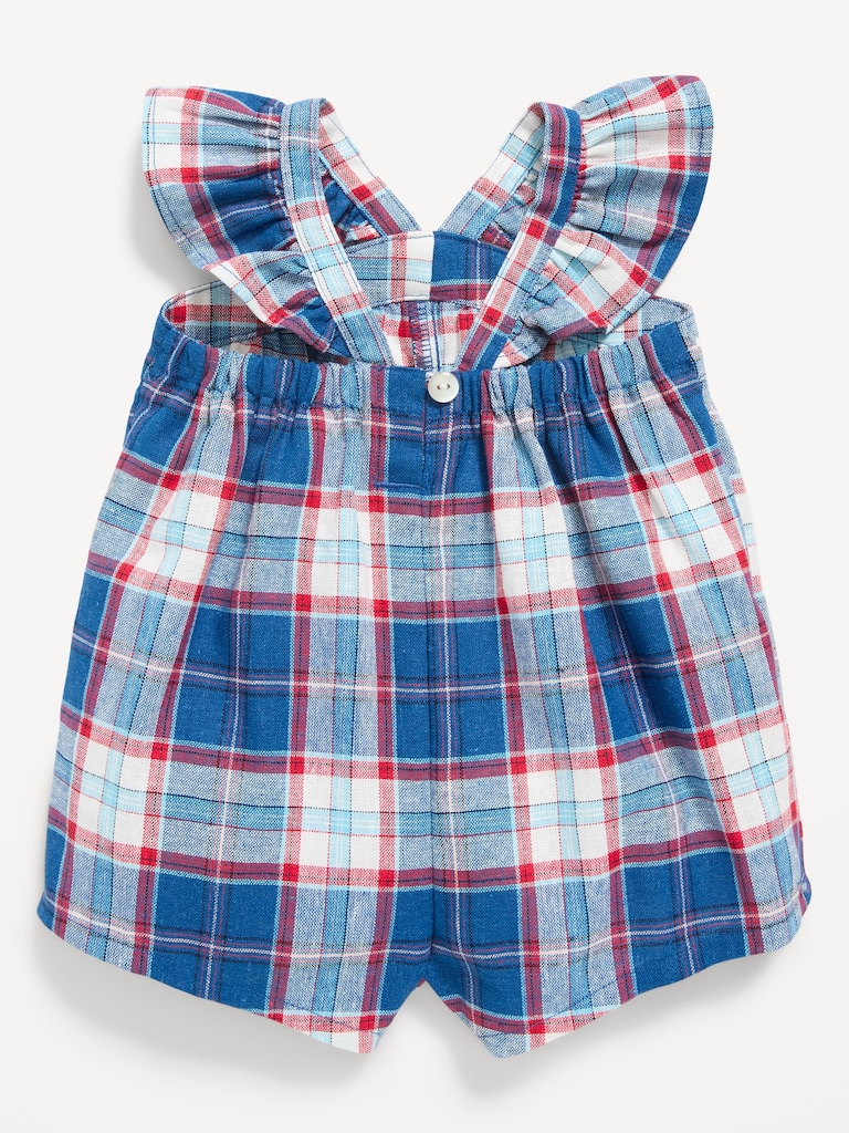 Printed Sleeveless Linen-Blend Romper for Baby