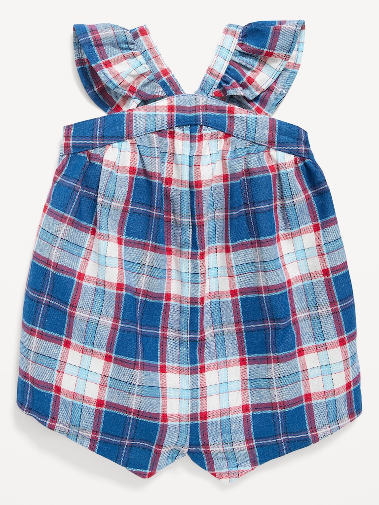 Printed Sleeveless Linen-Blend Romper for Baby