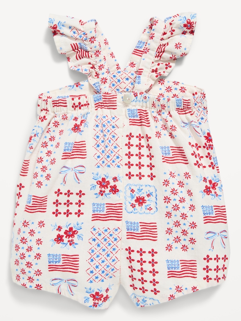 Printed Sleeveless Linen-Blend Romper for Baby