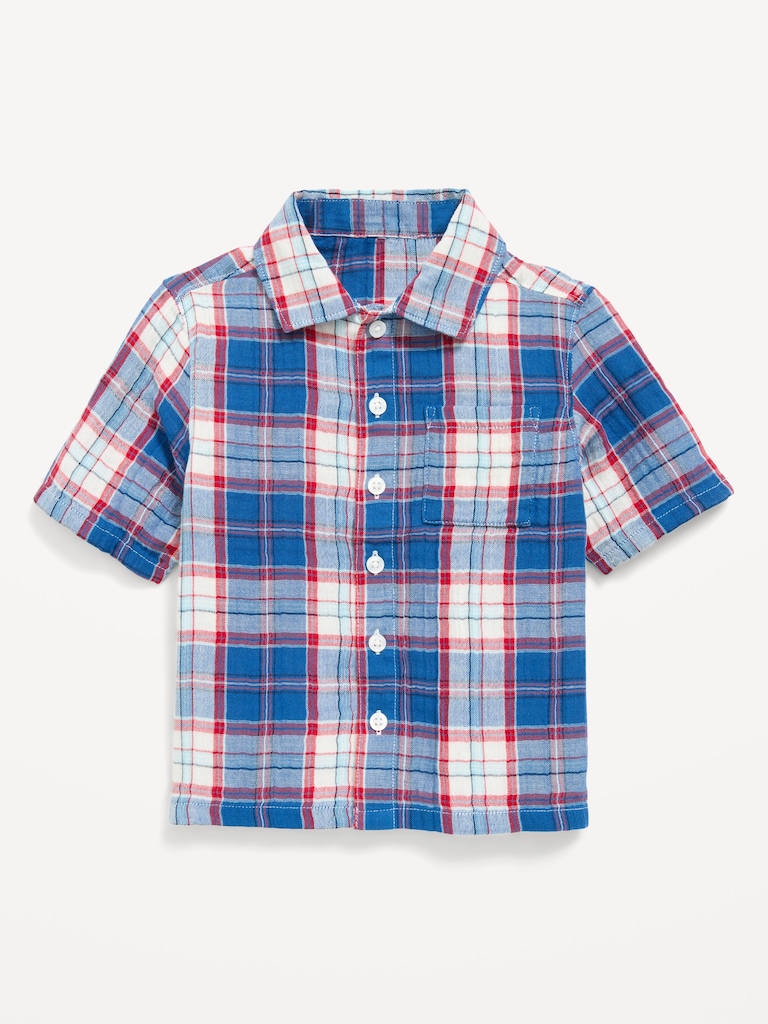 Short-Sleeve Double-Weave Cotton Shirt for Toddler Boys