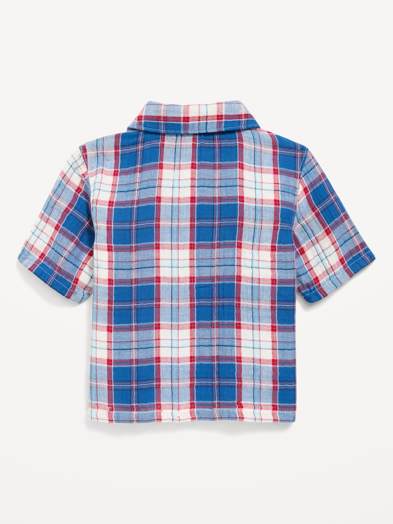 Short-Sleeve Double-Weave Cotton Shirt for Toddler Boys