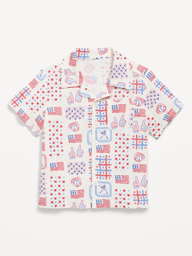 Printed Linen-Blend Pocket Shirt for Toddler Boys