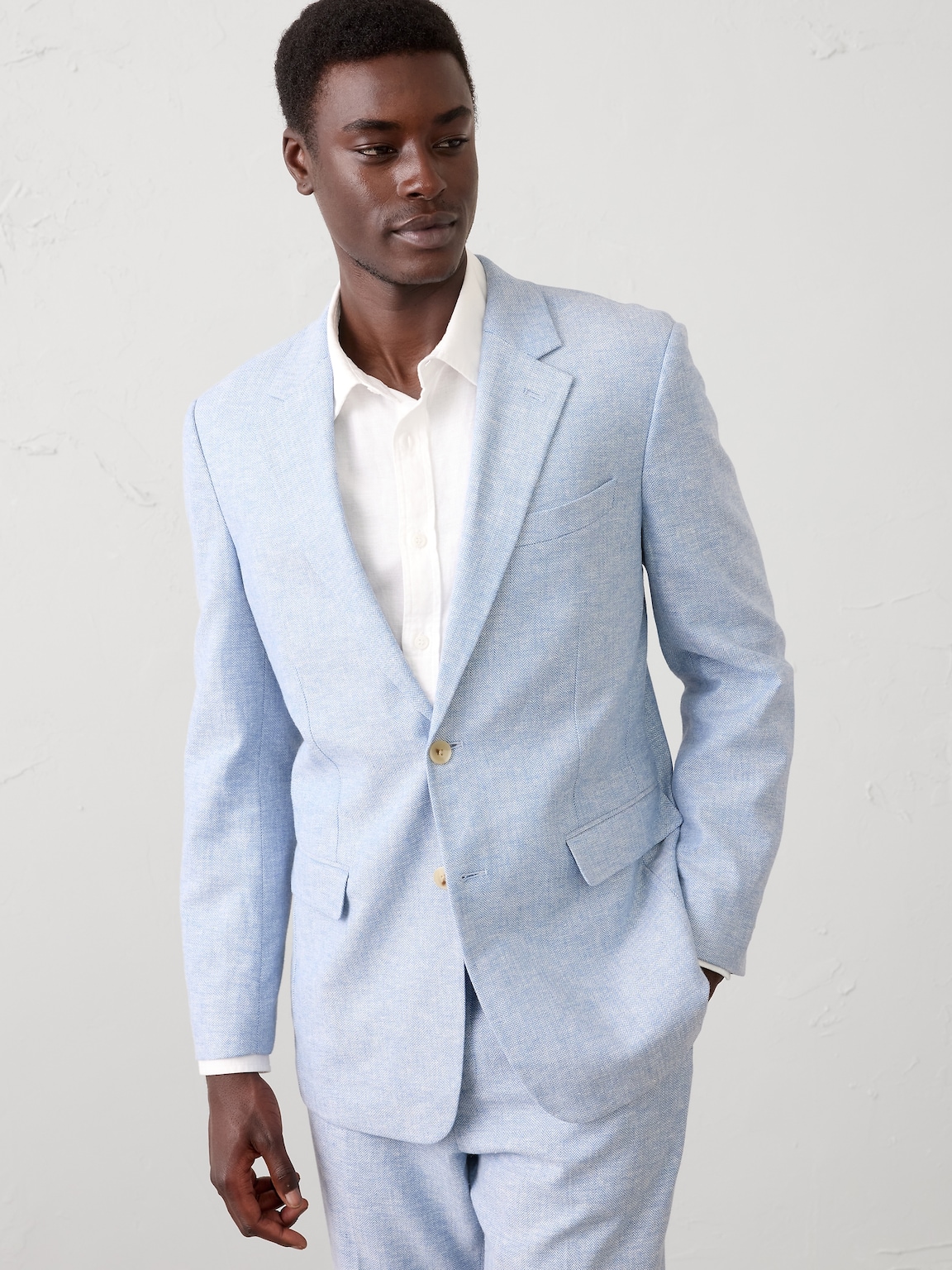 Linen-Blend Herringbone Suit Jacket