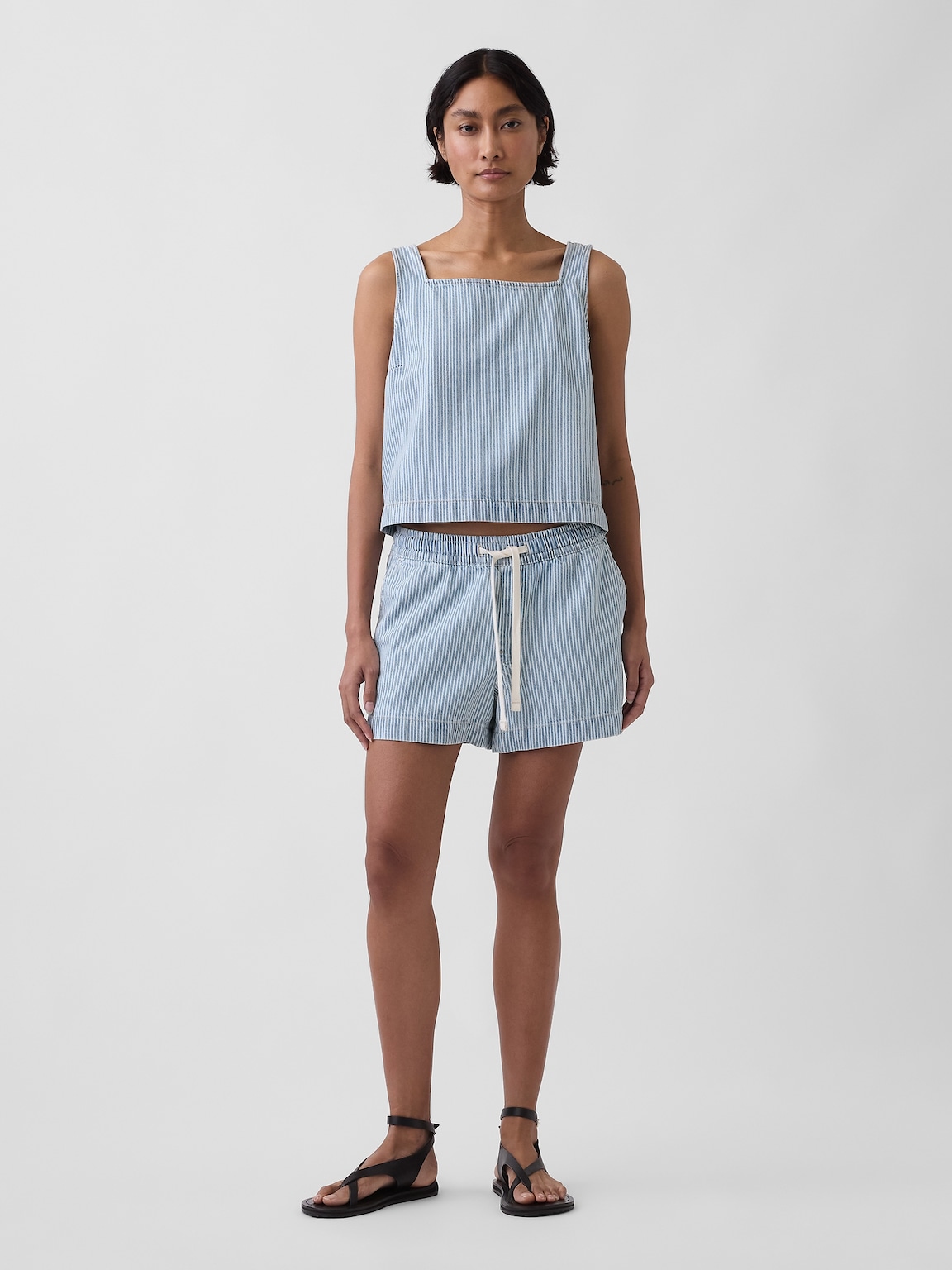 UltraSoft Denim Stripe Crop Shell Tank Top