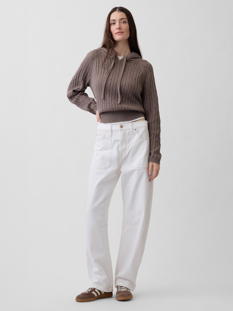 CashSoft Relaxed Cable-Knit Hoodie