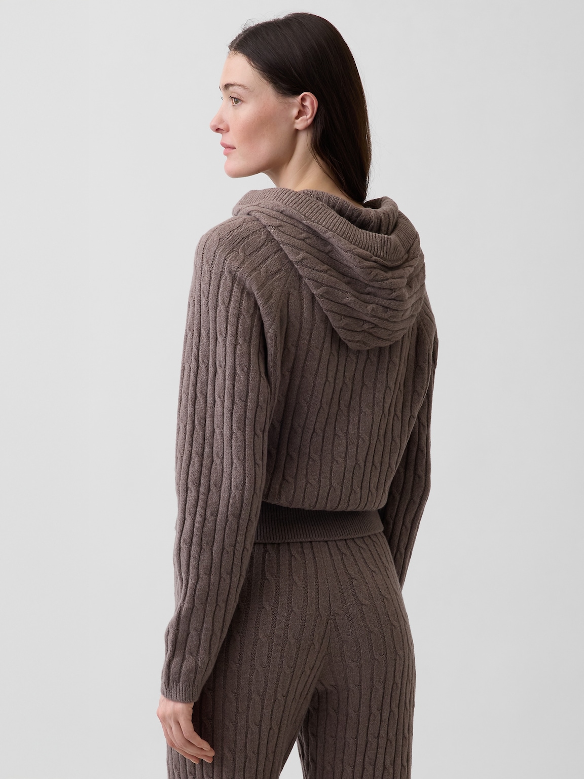 CashSoft Relaxed Cable-Knit Hoodie