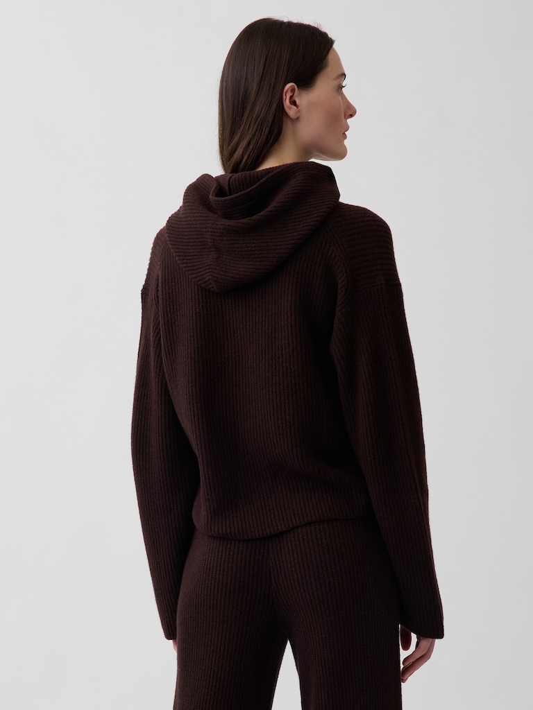 CashSoft Oversized Shaker-Stitch Zip Hoodie