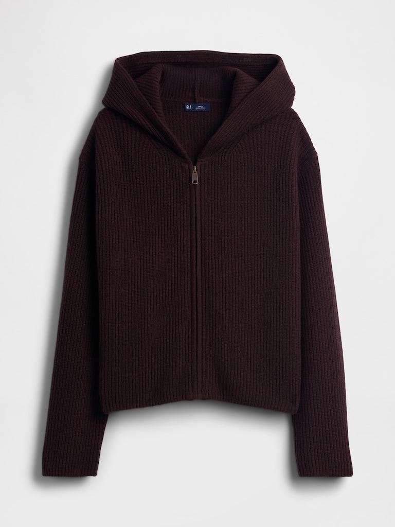 CashSoft Oversized Shaker-Stitch Zip Hoodie