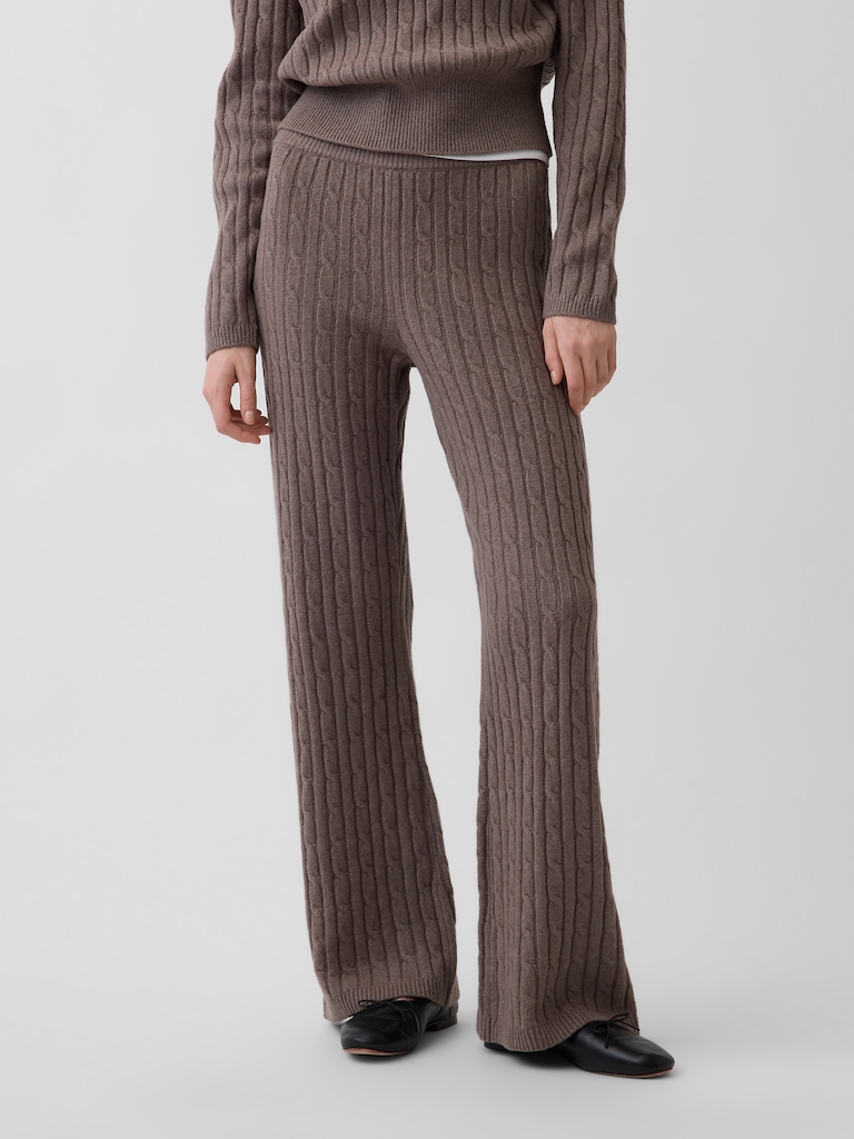 CashSoft Cable-Knit Sweater Pants