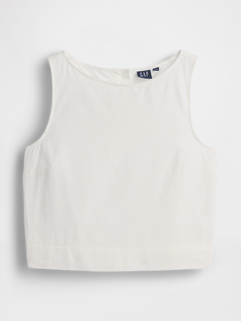 Linen-Blend Crop Shell Tank Top