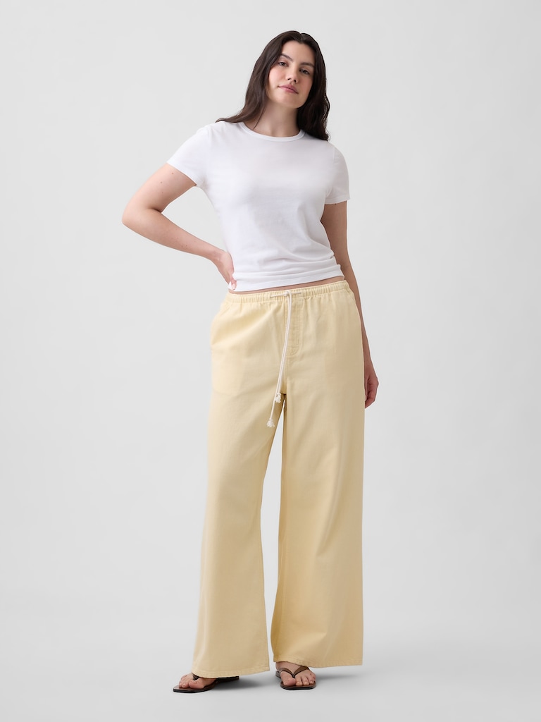 Mid Rise Pull-On Wide-Leg Jeans