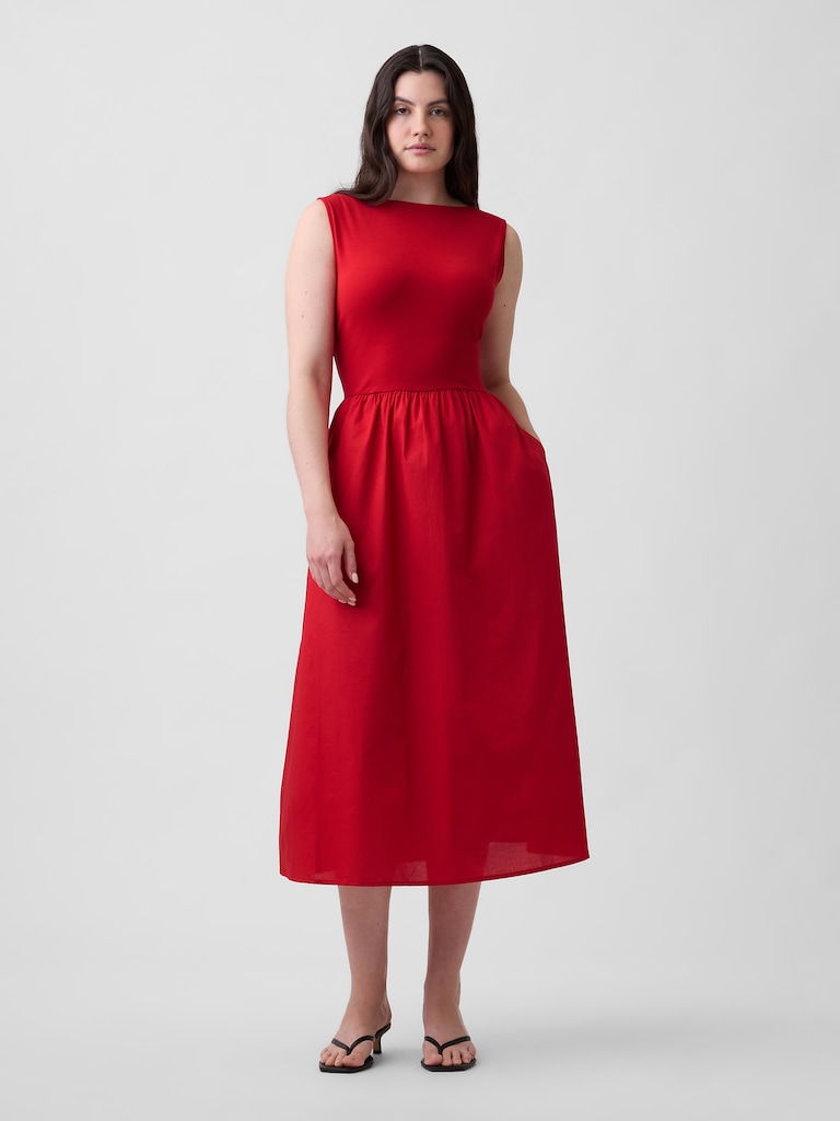 Sleeveless Boatneck Midi Dress