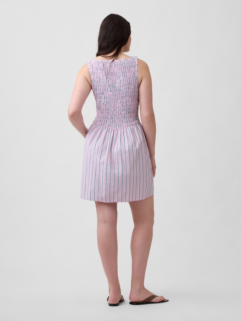 Smocked Boatneck Mini Dress