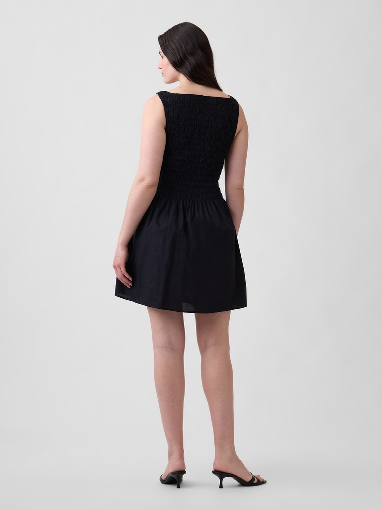 Smocked Boatneck Mini Dress