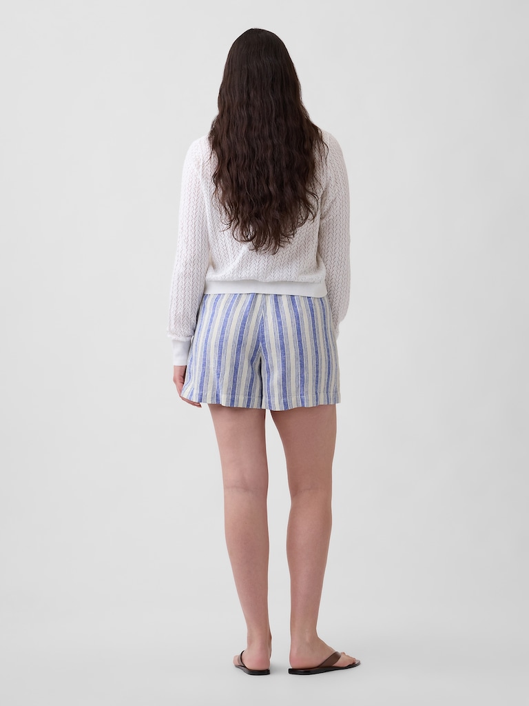 4" High Rise Pull-On Linen-Blend Shorts