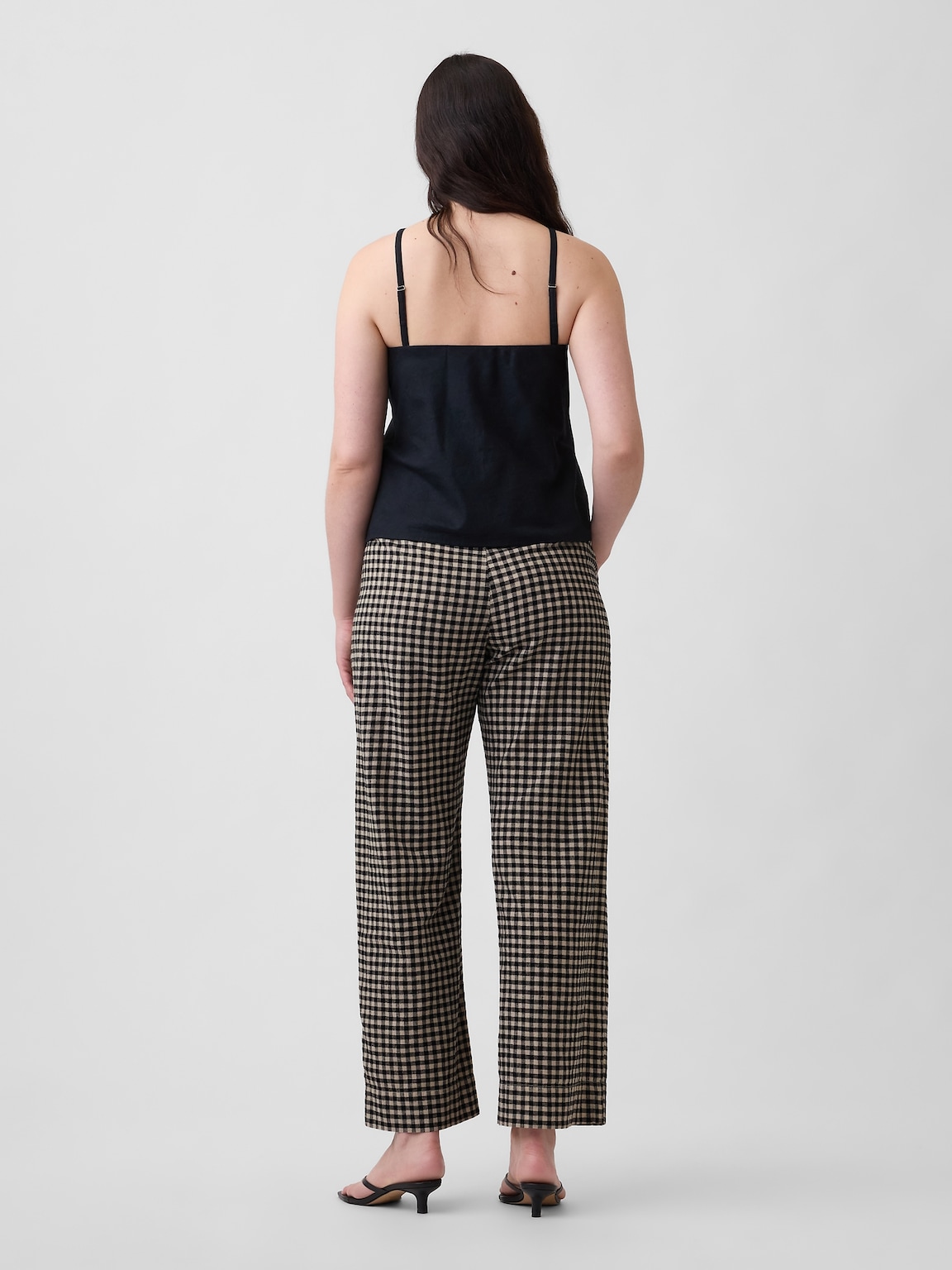 High Rise Linen-Blend Straight Crop Pants
