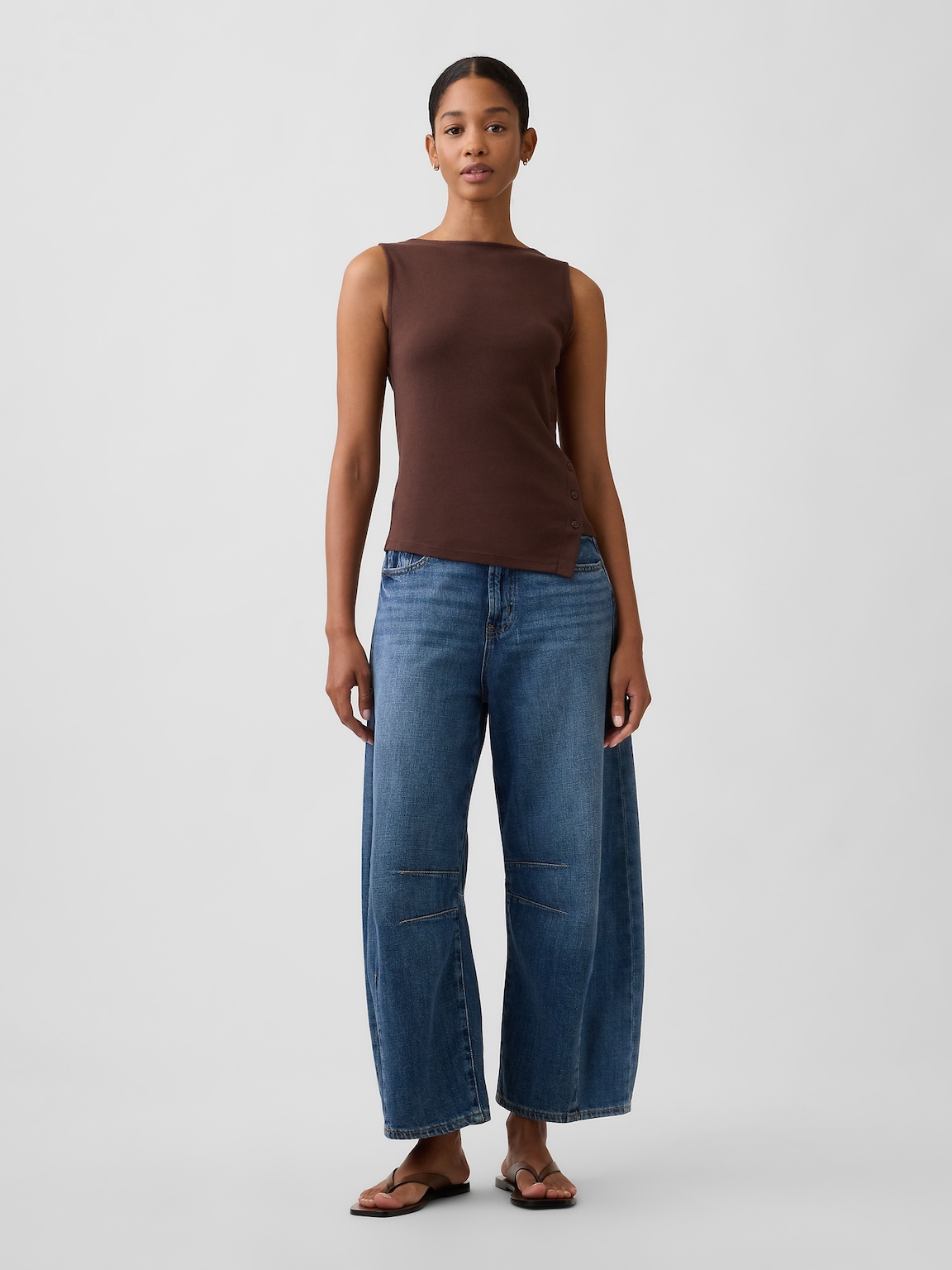 Modern Ribbed Asymmetrical Button-Side Top