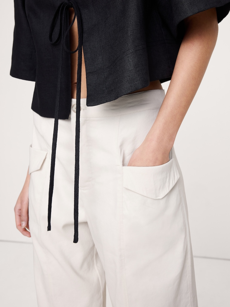 Mid-Rise Straight Utility Pant in Stretch Linen-Viscose