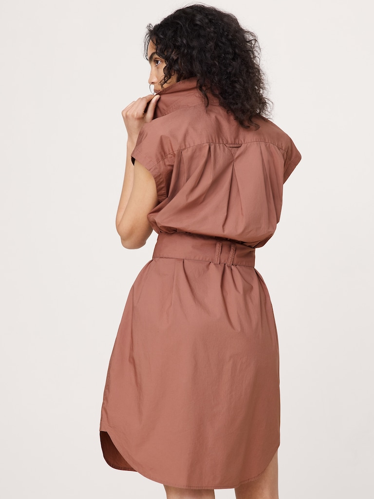 Cotton Poplin Belted Mini Shirt Dress