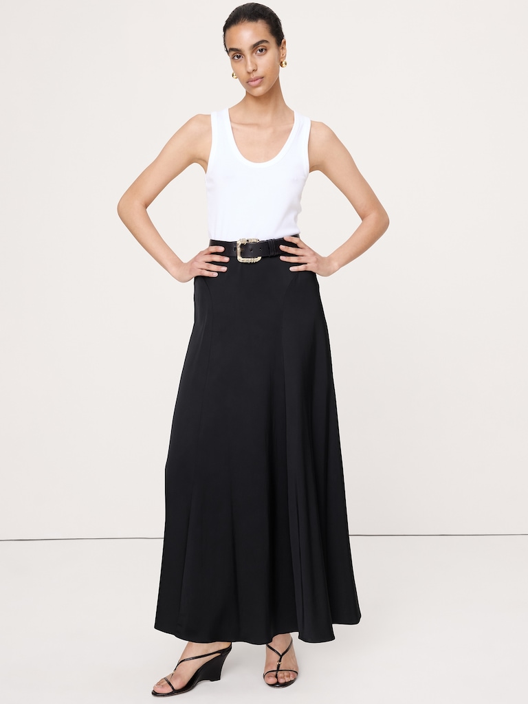 Stretch-Satin Maxi Skirt