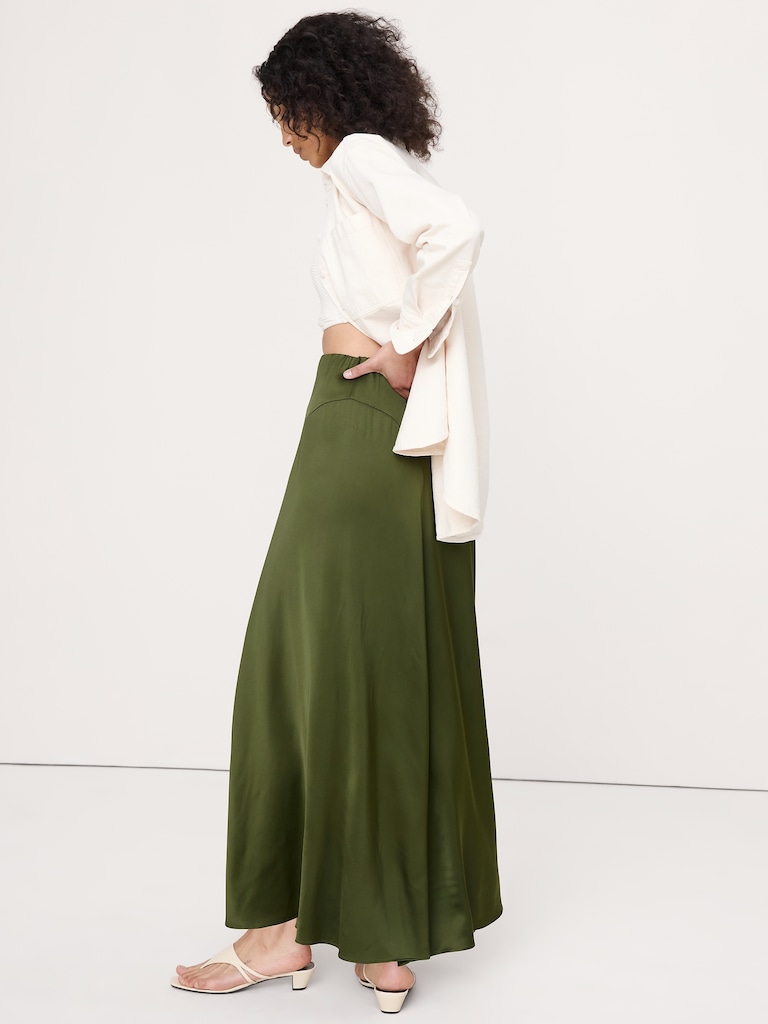 Stretch-Satin Maxi Skirt