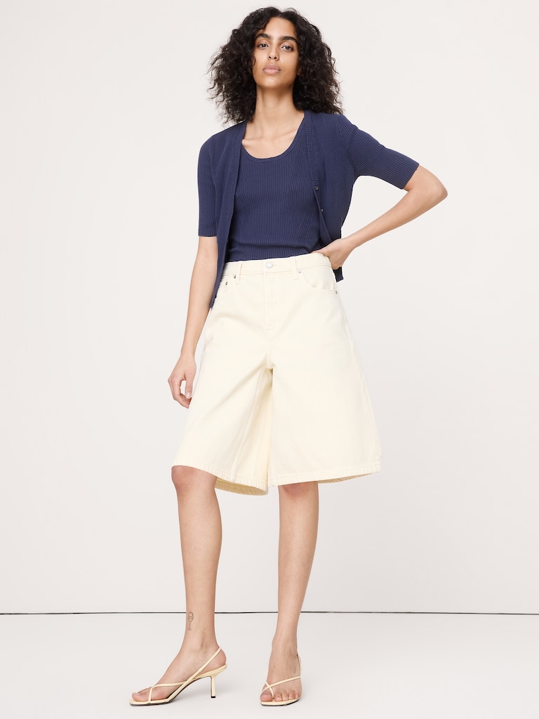 Ribbed Cotton Cropped Cardigan