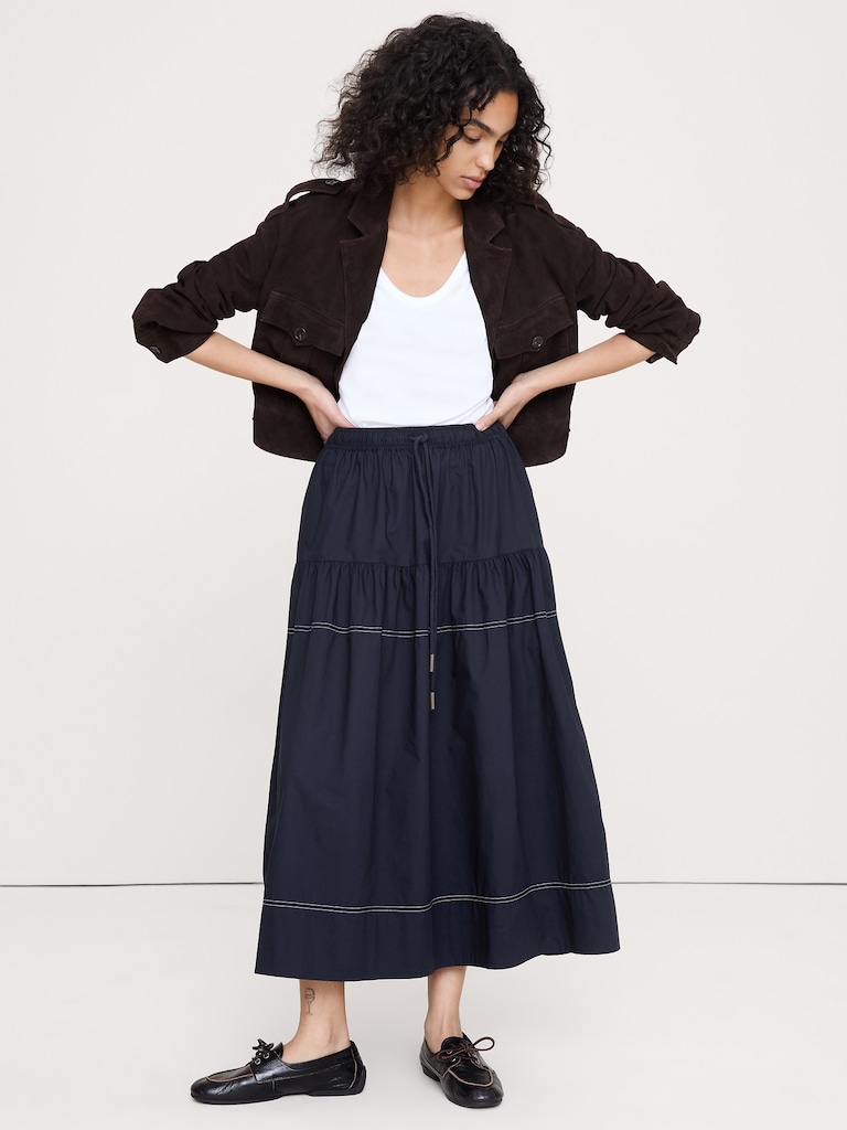 Cotton Poplin Tiered Maxi Skirt