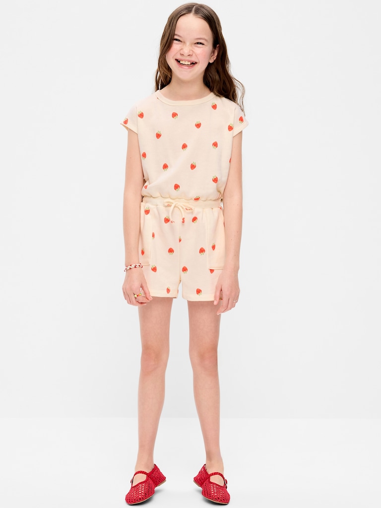 Short-Sleeve French Terry Utility Romper for Girls