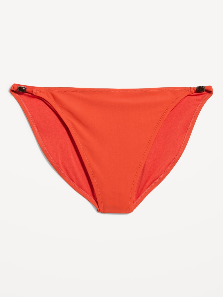 Beaded Mid-Rise Bikini Swim Bottoms