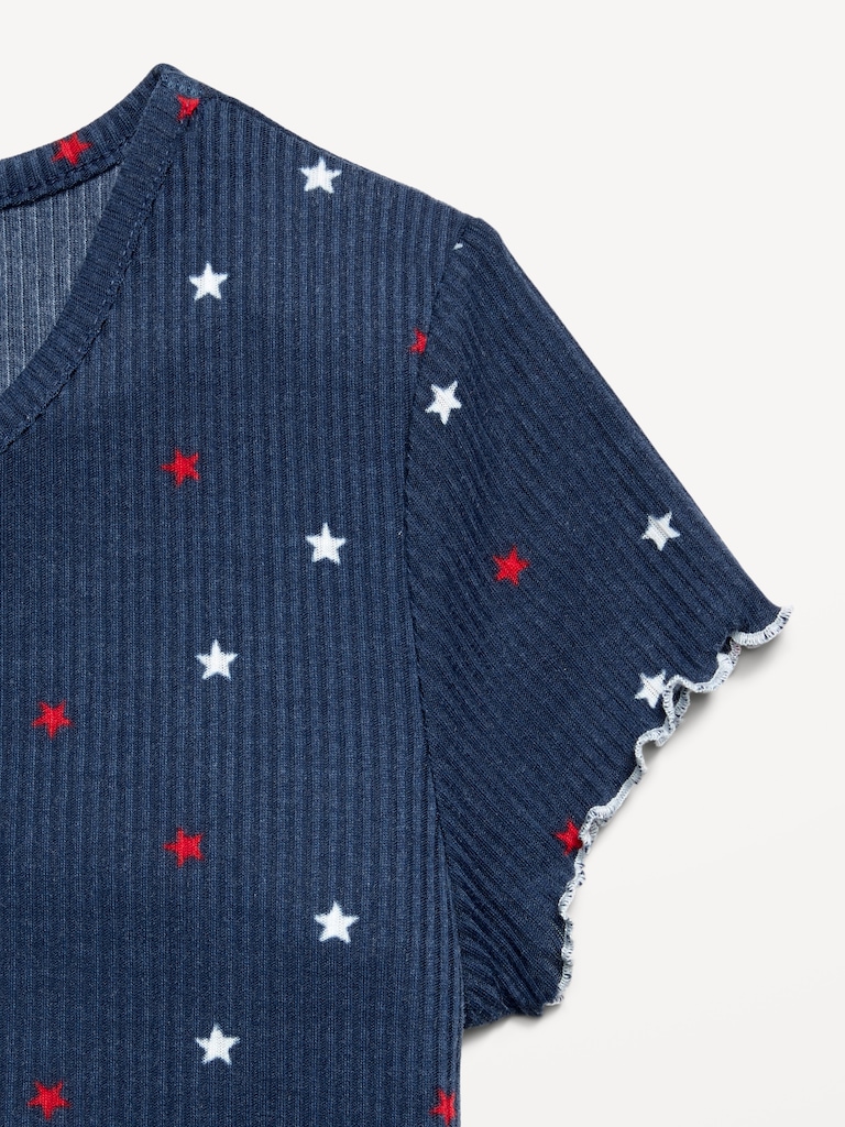 Pyjama côtelé à haut à bordure ondulée et short pour fille