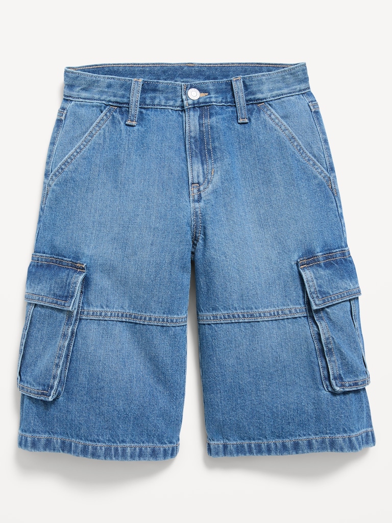 Mid-Rise Ultra Baggy Cargo Jean Shorts for Girls